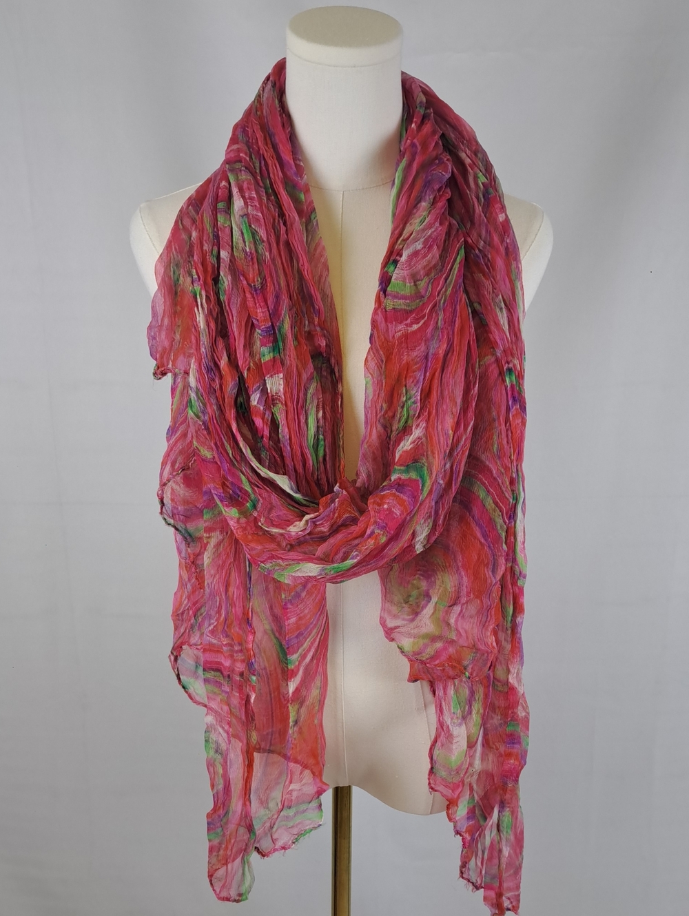 Lightweight Pink Purple Green White Multi-Color Swirl Scarf Artsy Funky Pop Art